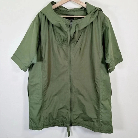 JNBY Hooded Cotton Green Army Full  Zip Short Sleeve Jacket - Picture 5 of 16
